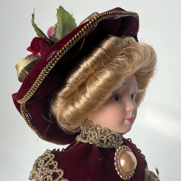 Vintage Kurt S Adler KSA Victorian Porcelain Doll Christmas Ornament Burgundy - Picture 7 of 16